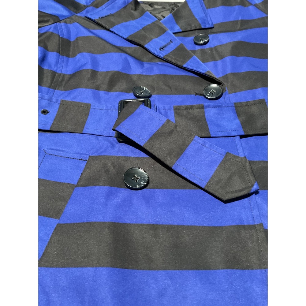 Cynthia Rowley Blue Black Stripe Trench Coat Women's Size L Double Breasted - Picture 5 of 9
